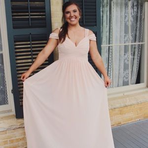 Pink cold shoulder prom dress